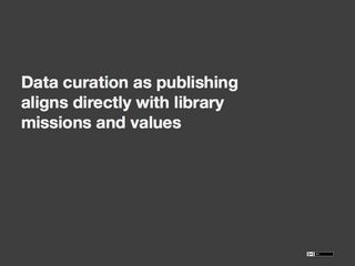 Slide: Data curation as publishing aligns directly with library missions and values