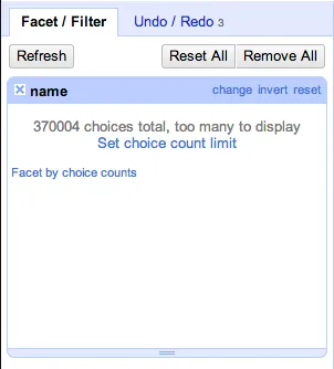 The sidebar where we hoped to see a list of facets in the menus data.